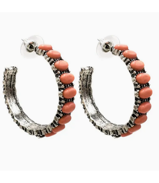 Lunar Deer Peach Pink Color Stone C Hoop Earrings