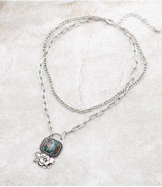 Western Turquoise Pendant Layer Chain Necklace