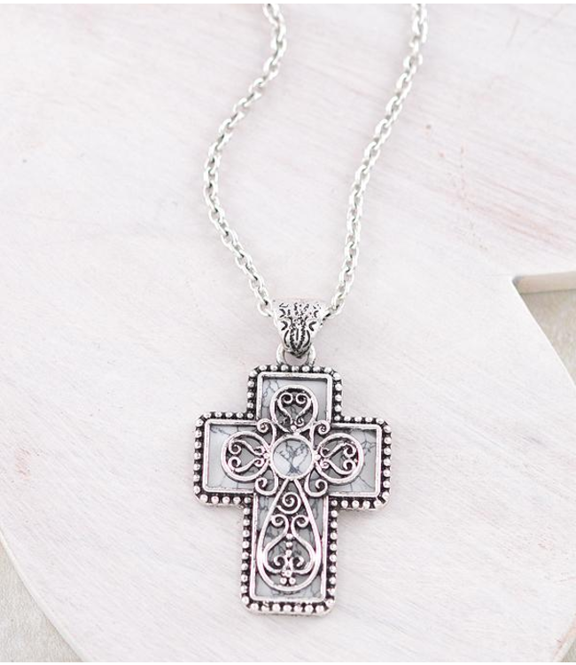 Western Stone Cross Pendant Necklace