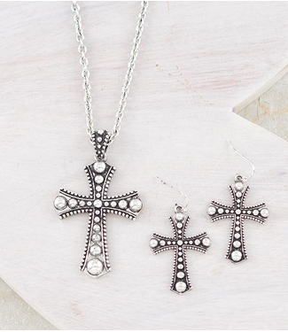 Western Cross Pendant Necklace/Earring Set
