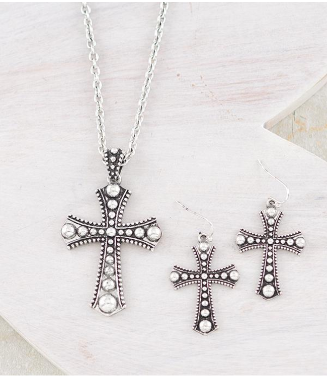 Western Cross Pendant Necklace/Earring Set