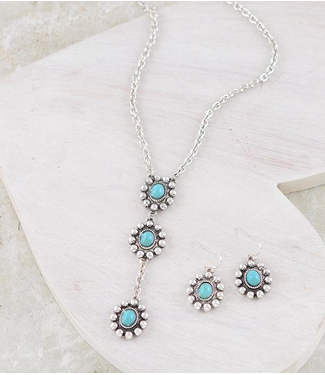 Western Turquoise Lariat Necklace/Earring Set