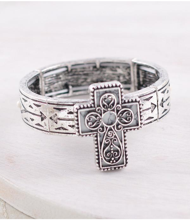 Western Stone Cross Stretch Bracelet