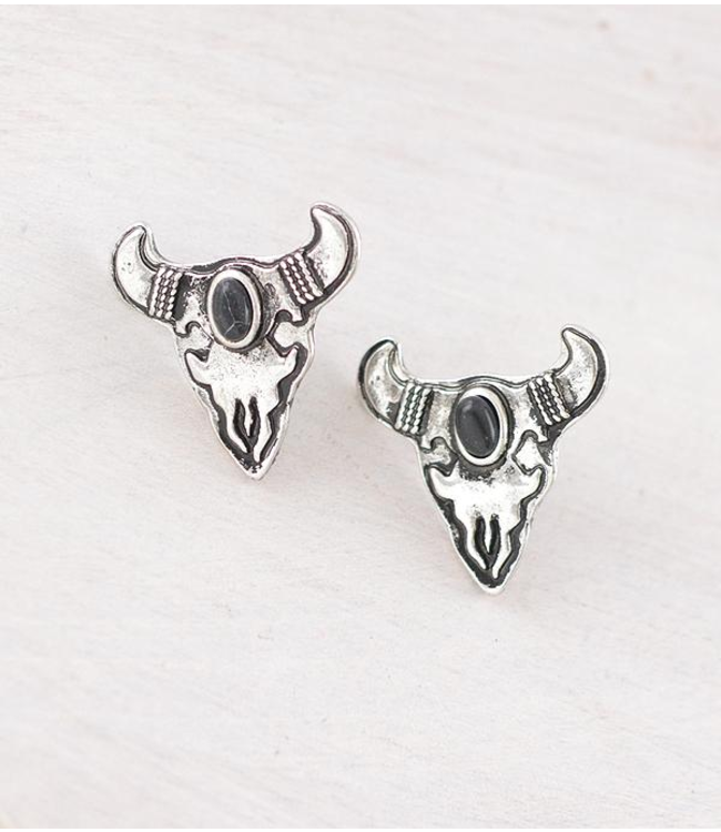 YK Trading Western Cow Skull Stud Earrings