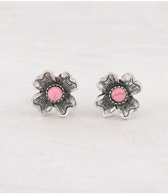 YK Trading Western Flower Concho Post Earrings