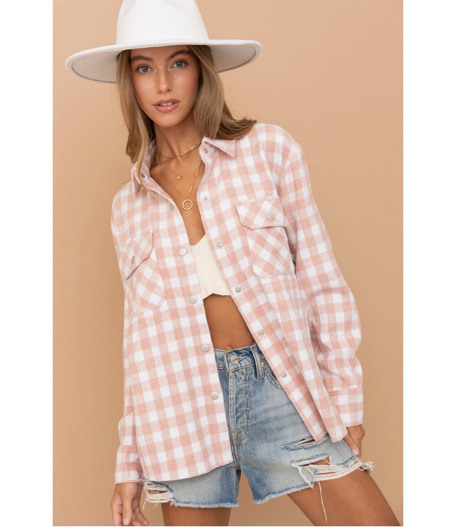 Blue B Gingham Yarn Dyed Shirt Jacket - Pink