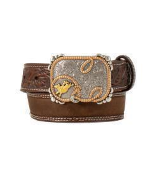3D Boys Belt Floral Billet Crazy Horse Inlay Brown