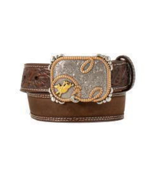 3D Boys Belt Floral Billet Crazy Horse Inlay Brown