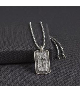 Silver Strike Mens Necklace 24" Dog Tag Cross Silver
