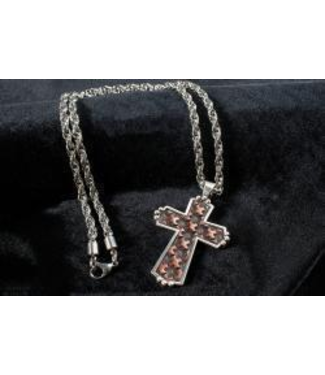 Silver Strike Mens Necklace 24" Leather Cross Brown
