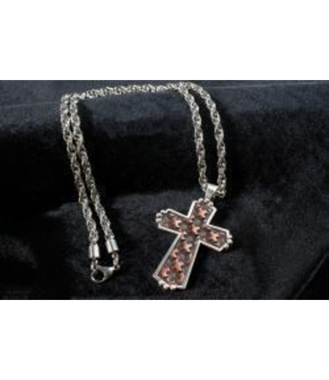 Silver Strike Mens Necklace 24" Leather Cross Brown