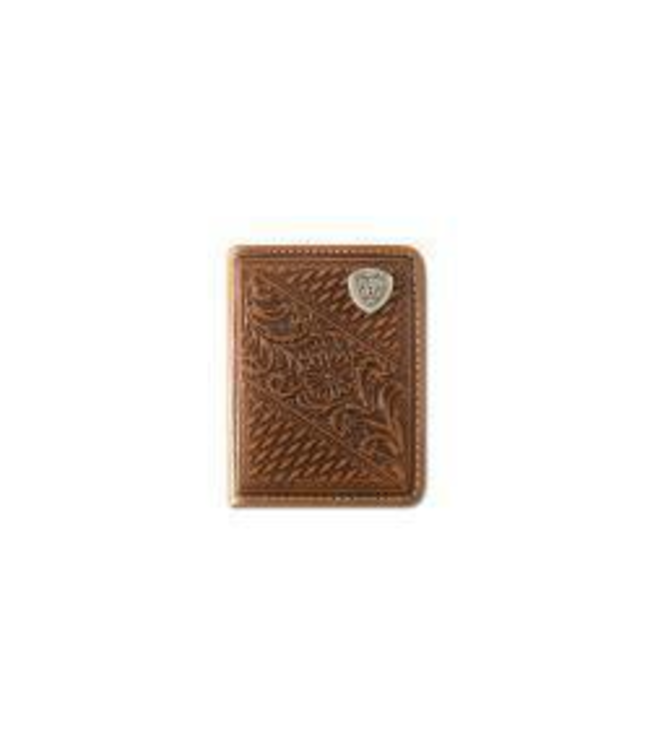 Ariat Ariat Mens Bifold Style Wallet Basket Weave Floral Shield Tan