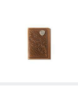 Ariat Ariat Mens Trifold Style Wallet Basket Weave Floral Shield Tan
