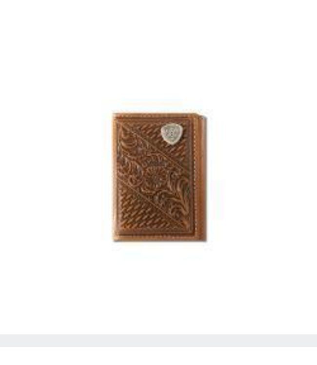 Ariat Ariat Mens Trifold Style Wallet Basket Weave Floral Shield Tan