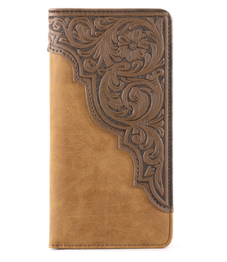 Montana West Wrangler Embossed Floral Mens Bifold Leather Wallet