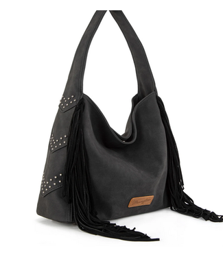 Montana West Wrangler Fringe Studded Hobo Bag- Black