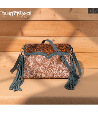 Montana West Trinity Ranch Floral Tooled Hair-On Cowhide Crossbody - Turquoise