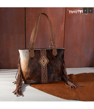 Montana West Trinity Ranch Hair On Cowhide Concealed Carry Tote Brown