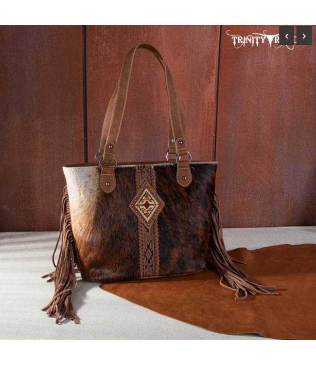 Montana West Trinity Ranch Hair On Cowhide Concealed Carry Tote Brown