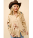 Blue B Cowgirl Motif Embroidered Linen Shirt-Camel