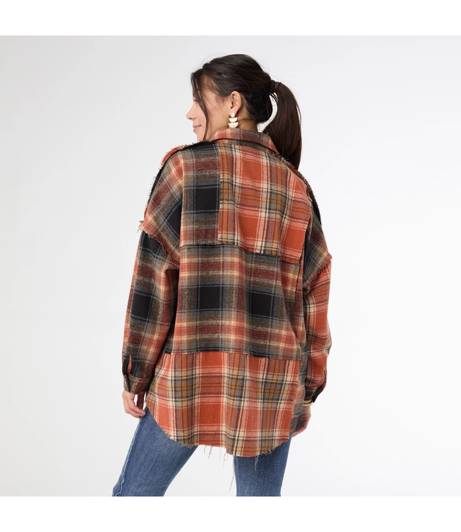 Coco+Carmen Lizzi Raw Trim Pieced Flannel Top