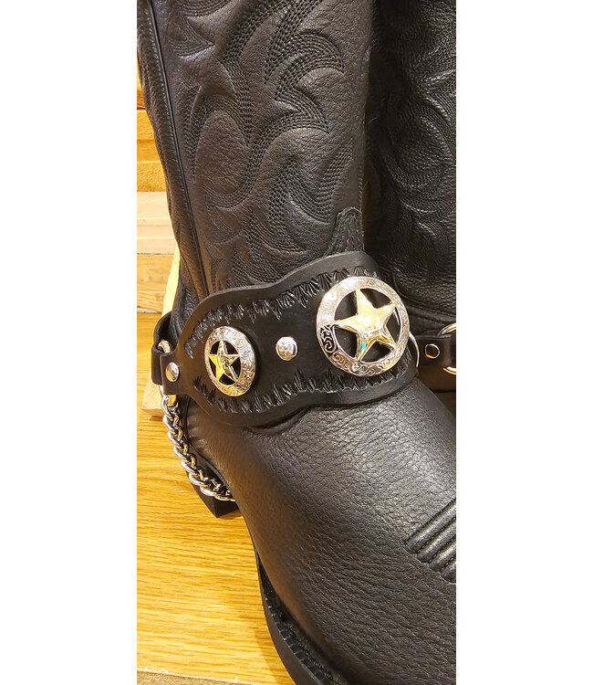 Beyond the Barn Tooled Texas Star Concho Black Leather Boot Chains Pair BTB