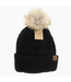 C.C Beanie Solid Smocked Stitch Fur Pom C.C Beanie