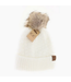 C.C Beanie Solid Smocked Stitch Fur Pom C.C Beanie
