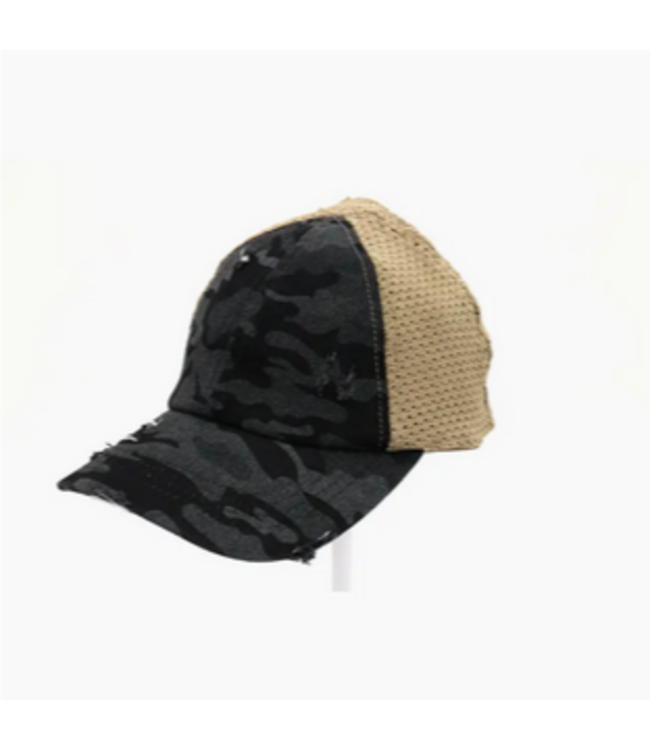 C.C Beanie Washed Camouflage Stretch Mesh High Pony Cc Ball Cap