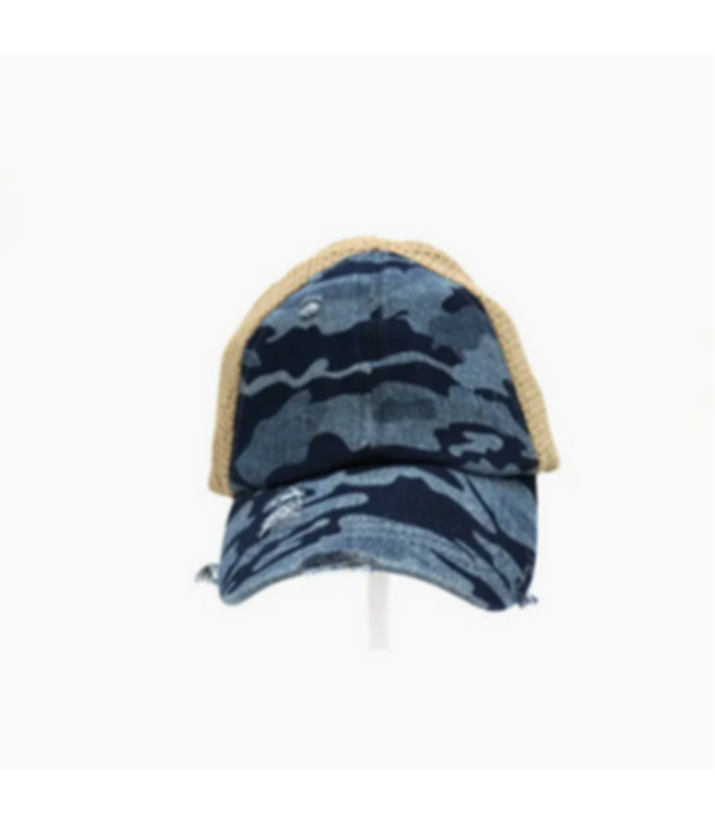 C.C Beanie Washed Camouflage Stretch Mesh High Pony Cc Ball Cap