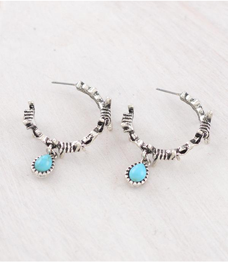 YK Trading Barbwire Hoop Turquoise Earrings