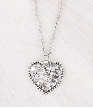 YK Trading Floral Tooling Heart Necklace