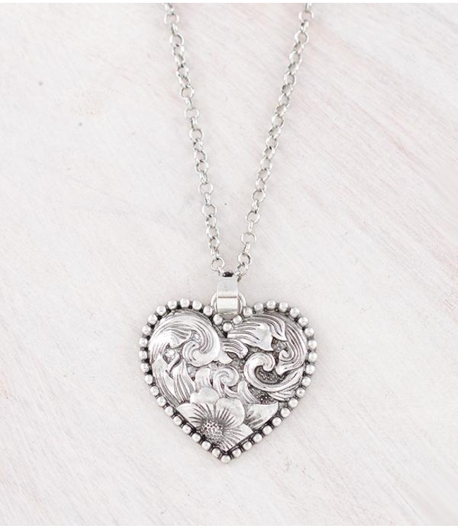 YK Trading Floral Tooling Heart Necklace