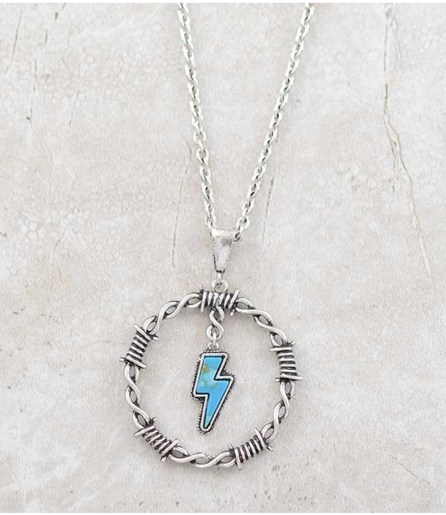 YK Trading Western Round Necklace with Lighting  Bolt