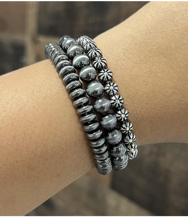 YK Trading 3PC Set Navajo Pearl Bead Bracelet