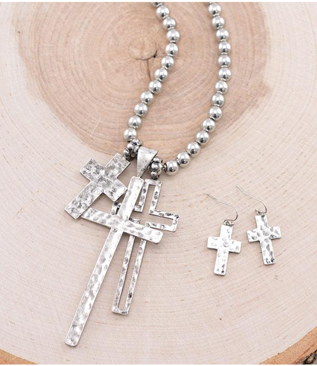 YK Trading Cross Necklace and Earring Set