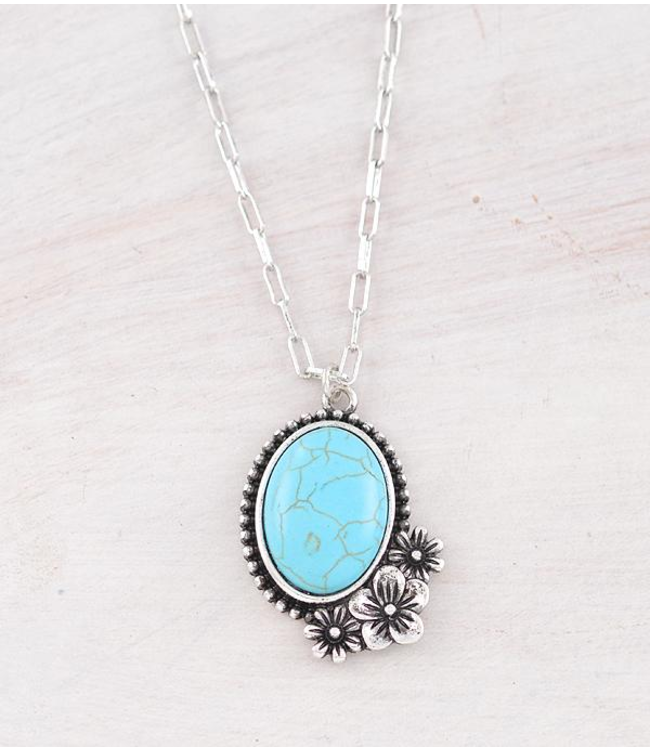 YK Trading Turquoise Semi Stone Concho Pendant Necklace