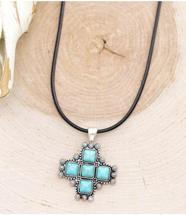 YK Trading Turquoise Cross Pendant Necklace