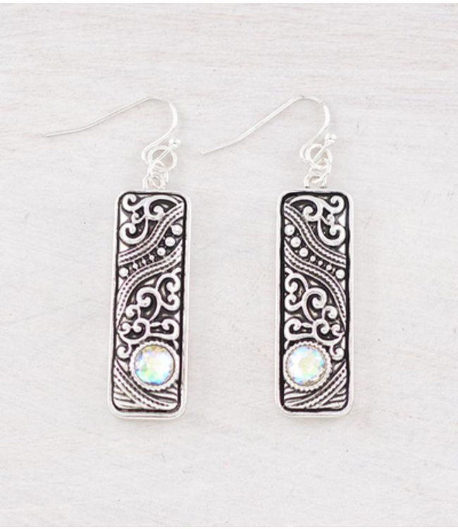 YK Trading Filigree Stone Bar Earrings