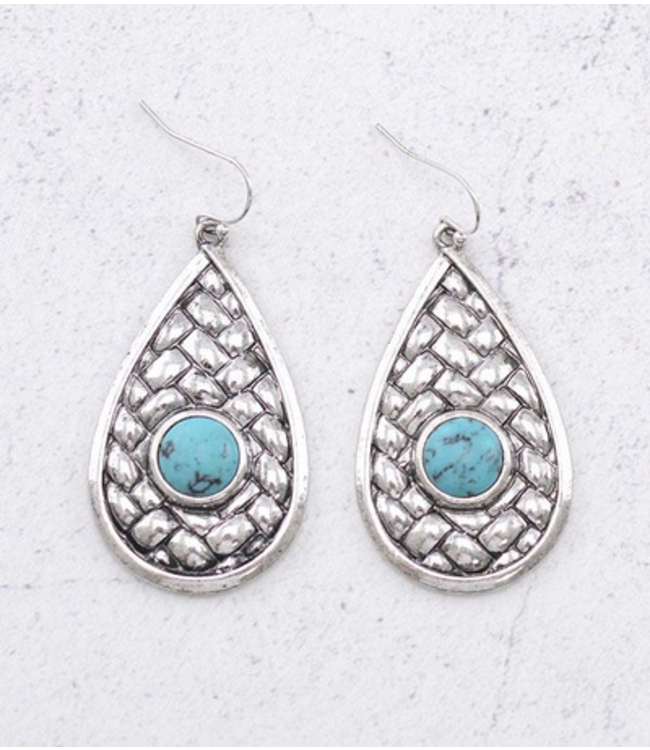 YK Trading Turquoise Basket Weave Teardrop Earrings