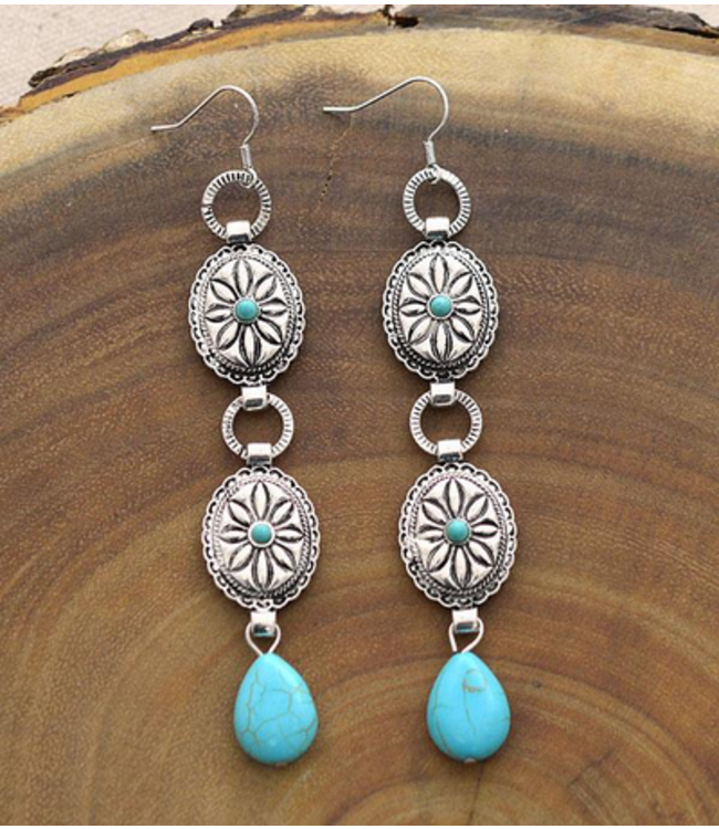 YK Trading Western Turquoise Concho Drop Earrings