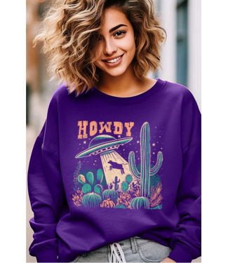 Colorbear Howdy Cow Abduction Graphic Fleece Sweatshirts