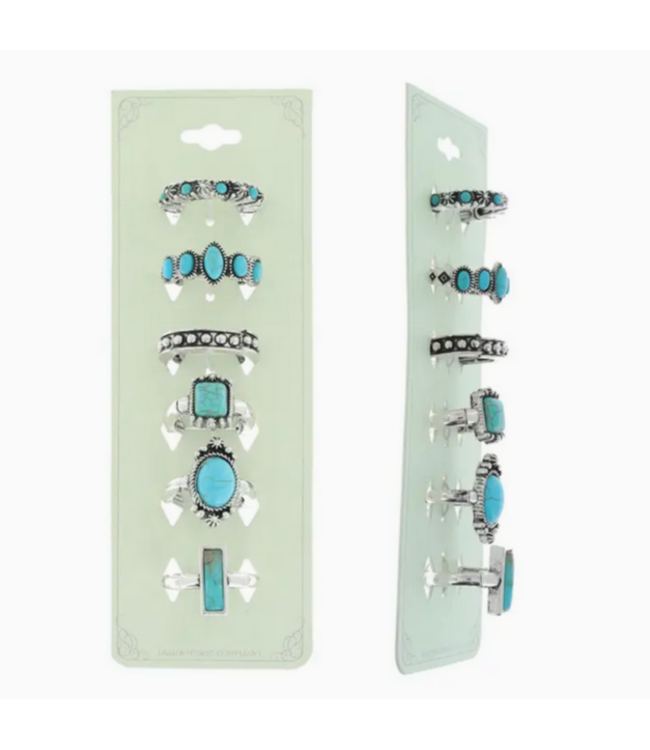 SP Sophia Collection Western 6 Piece Semi Stone Band Ring Set