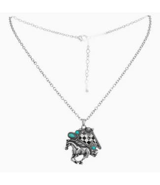 SP Sophia Collection Western Black Checkerboard Thunder Mustang Necklace