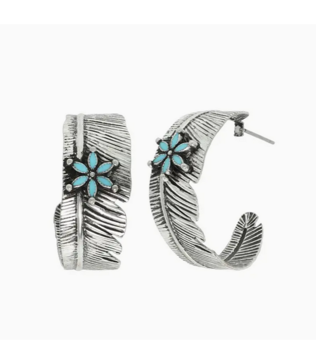 SP Sophia Collection Western Floral Stone Feather Hoop Earrings