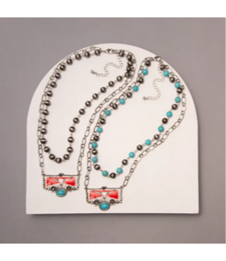 SP Sophia Collection Western Multi-Strand and Enamel Steer Head Pendant Necklace