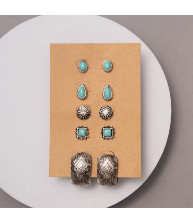 SP Sophia Collection Western Theme 5-Pair Assorted Turquoise Earring Set