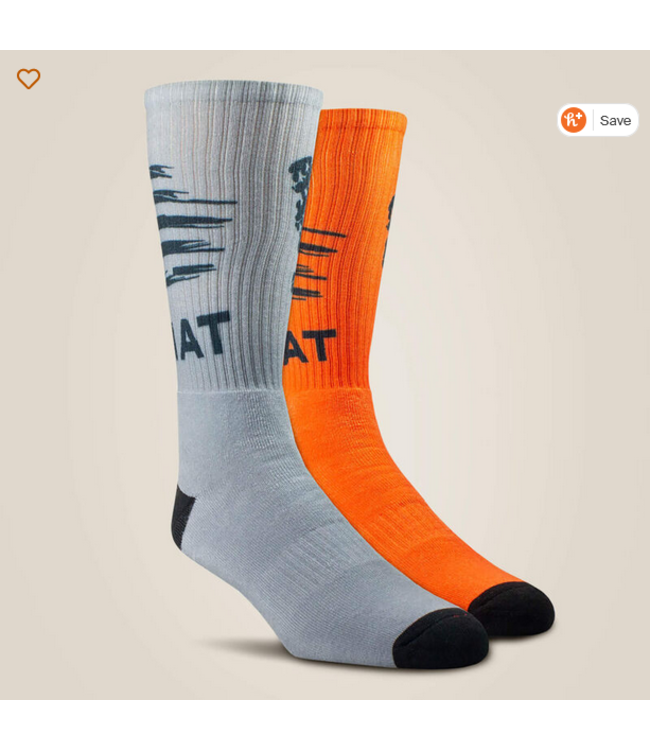 Ariat Patriot Graphic Crew Work Sock 2 Pair Multi Color Pack