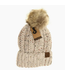 C.C Beanie Fuzzy Lined Flecked Fur Pom Cc Beanie