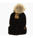 C.C Beanie Fuzzy Lined Flecked Fur Pom Cc Beanie